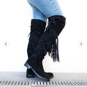 Jeffrey Campbell Django Fringe Black Suede Boot Size 8  NIB 2 dust bags $279